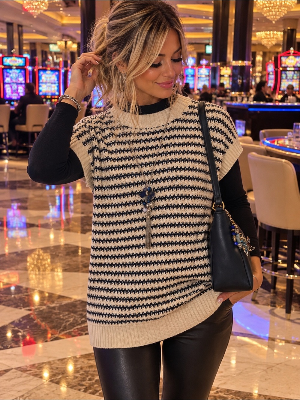 NWT! Knitted Vest and Mock Turtleneck Sweater + Purse and Necklace! (M)
